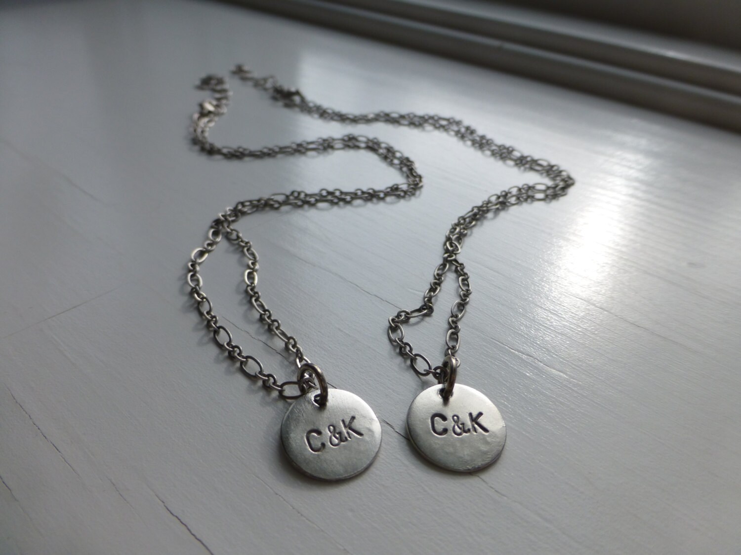 Custom Matching Couples Necklace Initials and Date on the Back Etsy