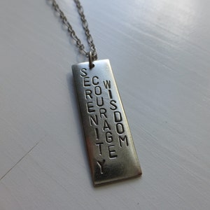 sobriety recovery necklace, men or women, gift, serenity prayer, encouragement, hand stamped metal jewelry with meaning, courage, wisdom