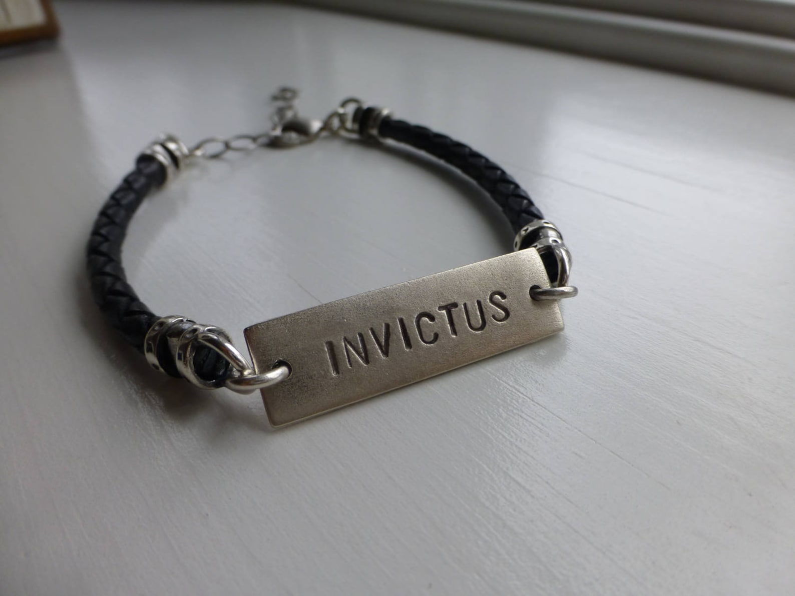 Latin Hand Stamped Bracelet for Men or Women Unconquerable Etsy
