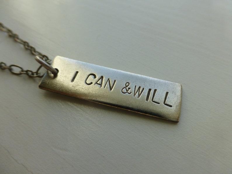 motivational necklace inspirational jewelry I Can and Will handmade positive phrase aa recovery teen girls graduation gift weight loss quote image 2