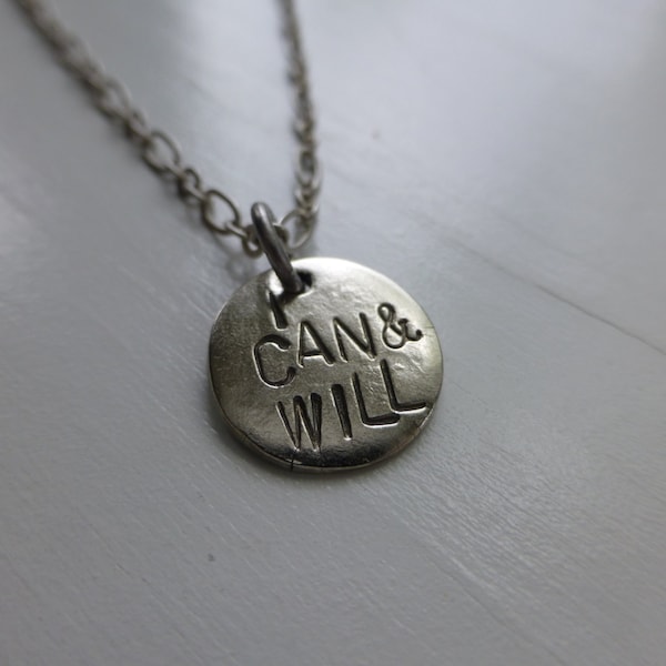 I Can and Will hand stamped metal necklace saying, aa, recovery, strong, recovery, teen girls, graduation gift, jewelry, attitude, quote