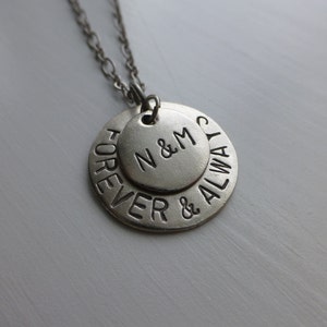 custom couples necklace boyfriend girlfriend lesbian wife wedding gift always forever for her anniversary initials jewelry hand stamped gift