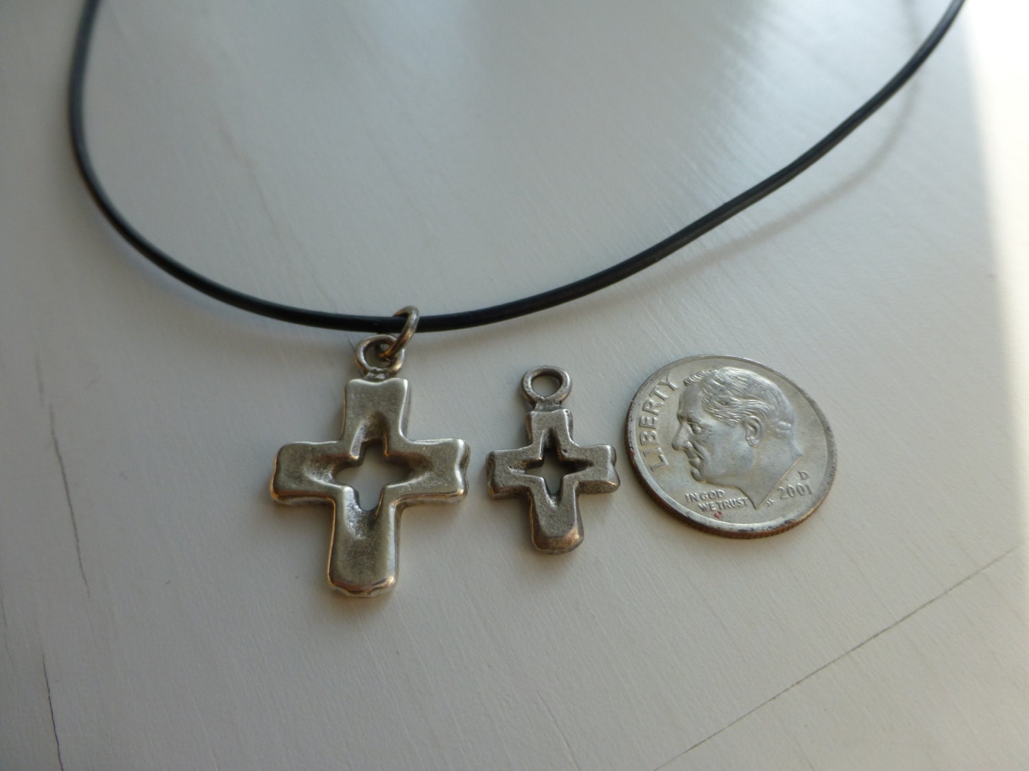 Cool Mens Black Leather Necklace With Silver Metal Cross Etsy