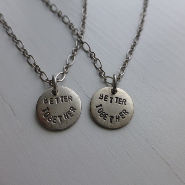 hand stamped couples matching necklaces better together gay lesbian wife anniversary gift relationship jewelry love custom gender neutral
