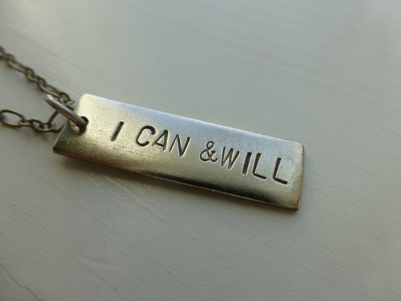 motivational necklace inspirational jewelry I Can and Will handmade positive phrase aa recovery teen girls graduation gift weight loss quote image 1