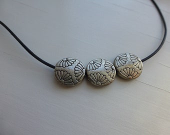 women simple metal beaded leather necklace, teen girls, for her, fitness, outdoor, metal beads, genuine, handmade, unique, minimalist