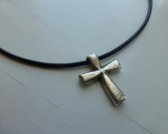 cross leather necklace, boys confirmation gift, girls cross leather necklace, christian leather necklace,  jewelry,  him her gift simple