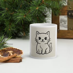 Cute Cat Line Art Mug Design – Minimalist Hand Drawn Kitty Illustration for Animal Lovers