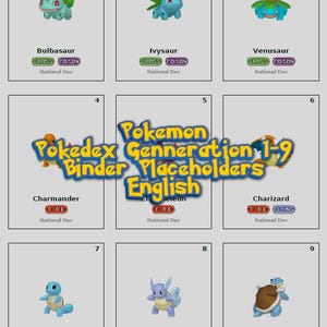 Complete Pokédex Gen 1-9 (Engels) – 9 afzonderlijke PDF's | Pokémon Binder Pagina's | 1025 Pokémon | Grote Sprites