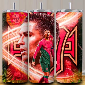 Envoltura para vaso de Cristiano Ronaldo CR7 - Sublimación PNG delgada de 20 oz - Descarga digital
