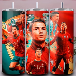 Envoltorio para vaso de Cristiano Ronaldo - Regalo para fanático del fútbol de CR7 - Descarga digital PNG - Envoltorio delgado para vaso de 20 oz