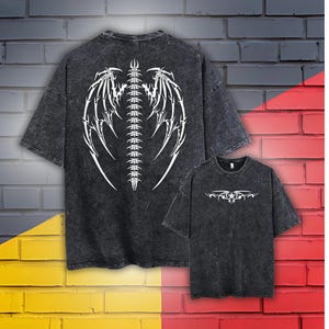 Wings Print T Shirt, Gym T-Shirt, Heavyweight Acid Wash Top, Baggy Cotton Workout Shirt, Unisex Streetwear Gift