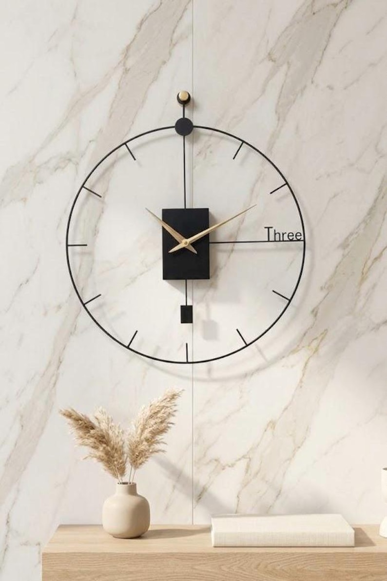 20 Inch Pendulum Wall Clock, Modern Nordic Metal Decor, Silent ...