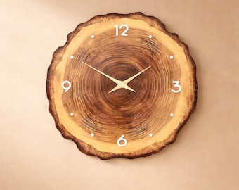 Modern Wood Grain Wall Clock | Round Tree Ring Veneer Decor | Silent Non-Ticking Wooden Pointer Clock | Natural Rustic Minimalist Wall Art