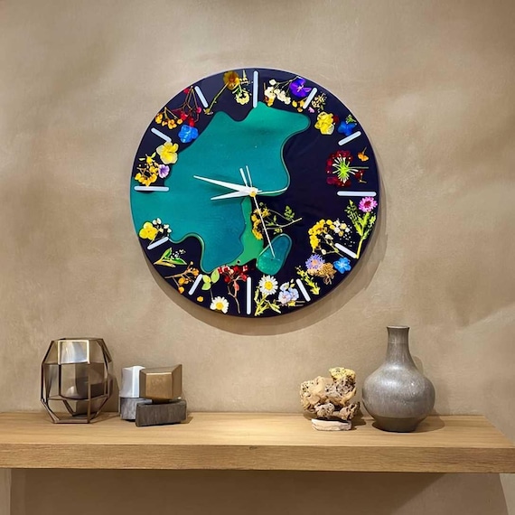One-of-a-Kind Resin Art Wall Clock – Handmade Vibrant Epoxy Wall Decor, Modern Scandinavian Style