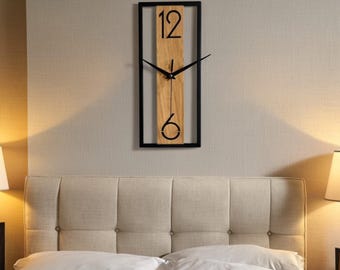 Modern Wood Grain Rectangle Wall Clock, Silent Minimalist Decor