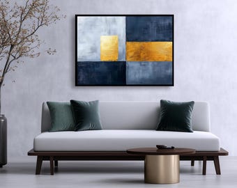 Abstract Orange Blue Grey Canvas Art | Modern Home Decor | Unique Wall Hanging