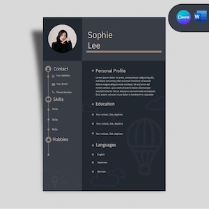 Modelo de Currículo Criativo – Editável no Canva – com Carta de Apresentação, Modelo de CV de 1 página para Canva + Currículo de 2 páginas para Canva. Download Digital