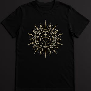 Sacred Sun Mandala with Heart Spiritual Boho Design for T Shirt Yoga Meditation Celestial Love Symbol