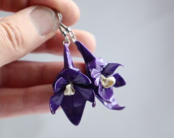 WATERPROOF origami jacaranda dangle earrings - spring time purple snow