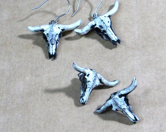 STEAMPUNK resin cow skull earrings