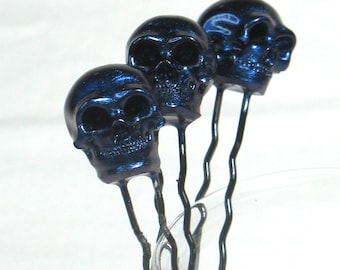 FIRE POLISHED set of 3 skull hair pins