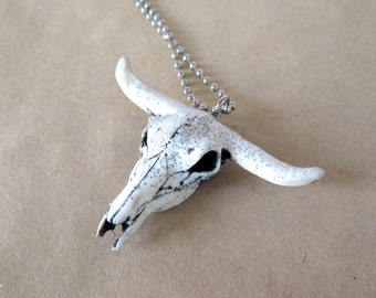 STEAMPUNK resin cow skull necklace
