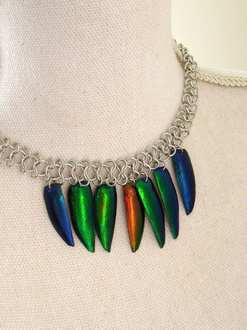 remade from vintage OOAK real elytra jewel beetle wing cases choker