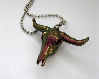 FIRE POLISHED resin cow skull necklace