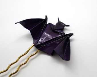 WATERPROOF origami bat hair pin stick fork vintage finding - royal purple