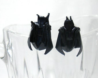 WATERPROOF miniature snoozing origami bat stud earrings