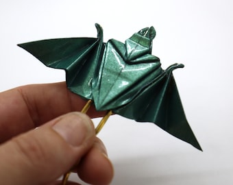 WATERPROOF origami bat hair pin stick fork vintage finding - zombie green