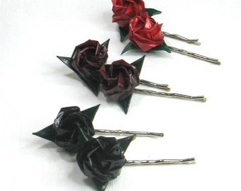 WATERPROOF origami rose flower hairpin bobby pin x 2