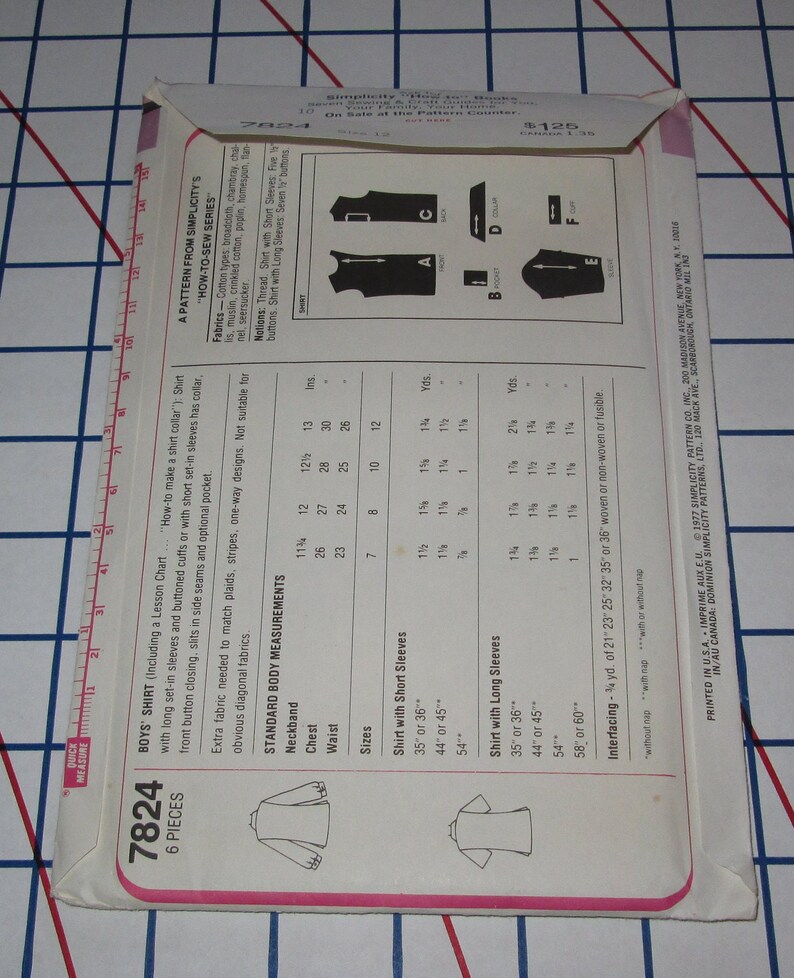Simplicity Uncut Sewing Pattern 7824, Boys' Size 12 Shirt, in Short and ...