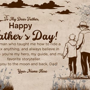 Druckbare Vatertagskarte | Vintage Vater & Sohn Illustration | Sentimentale Dad Karte | Digitaler Download | Rustikale braune Karte für Papa