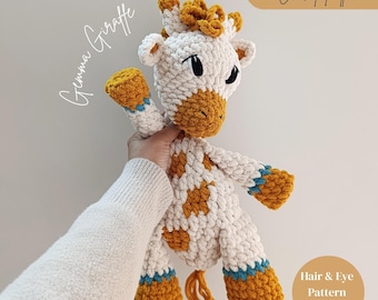 Gemma The Giraffe Crochet Pattern, Low Sew Crochet, Crochet Lovey Giraffe, Crochet Giraffe, Cute Crochet Plush Pattern, Amigurumi Giraffe