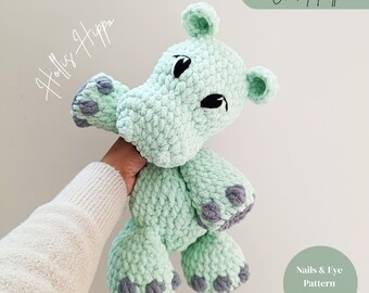 Hollis The Hippo Crochet Pattern, Low Sew Crochet Pattern, Amigurumi Hippo, Crochet Hippo, Cute Crochet Pattern, Crochet Snuggler Pattern