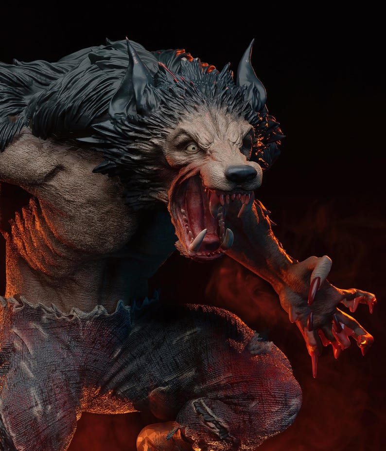 Werewolf STL 3D Print File | Fanart Monster Diorama Statue With Dead ...