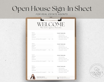 Open House Sign In Template, Real Estate Marketing, Real Estate Flyer, Sign In Sheet, Real Estate Agent Printable, Open House Sign Up Sheet