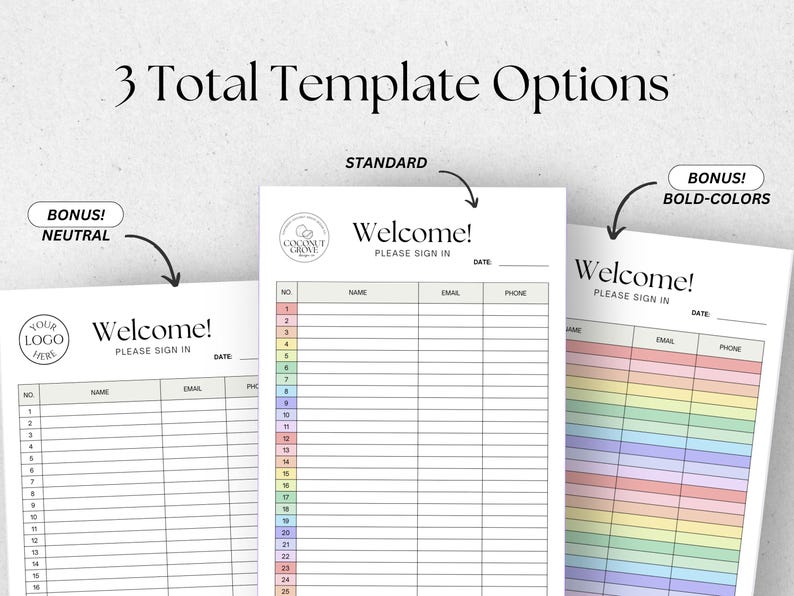 Editable Sign in Sheet, Spa Client Check in Template, Printable Office ...