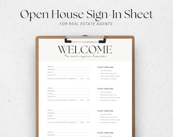 Open House Sign In Template, Real Estate Marketing, Real Estate Flyer, Sign In Sheet, Real Estate Agent Printable, Open House Sign Up Sheet
