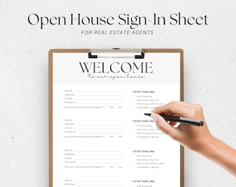 Open House Sign In Template, Real Estate Marketing, Real Estate Flyer, Sign In Sheet, Real Estate Agent Printable, Open House Sign Up Sheet