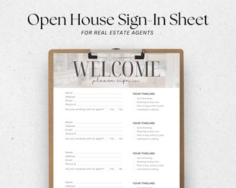 Open House Sign In Template, Real Estate Marketing, Real Estate Flyer, Sign In Sheet, Real Estate Agent Printable, Open House Sign Up Sheet