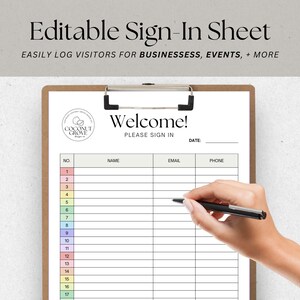 Editable Sign In Sheet, Spa Client Check in Template, Printable Office Check In Sheet, Visitor Log, Event Sign In, Front Desk Sign In