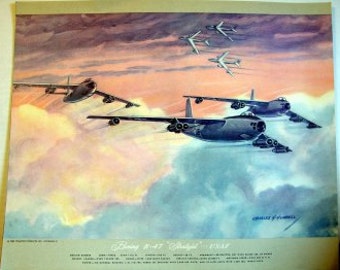 Unframed Print 12/" X 16/" of a Boeing B-47 Stratojet climbing to altitude.