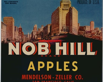 1940s Nob Hill San Fran Cable Car Original Apple Crate Label