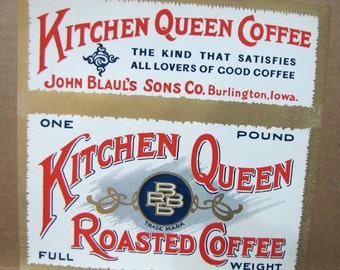 1910s Kitchen Queen Early Coffee Can Label Ad Art Gay Gift John Blaul Iowa