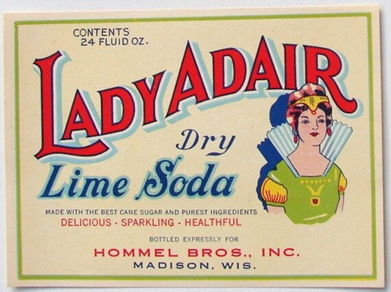 1920s Madison WI Lady Adair Soda Pop Label Hommel Brothers