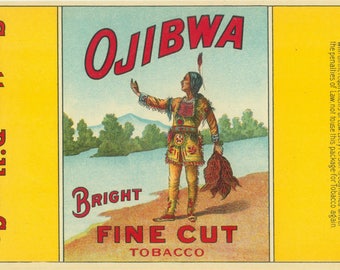 1910s Rare Ojibwa Native American Indian Tobacco Label Detroit Michigan