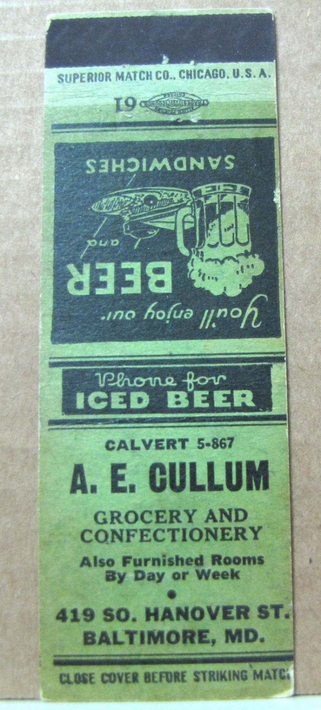 1940s A E Cullum Grocery Store and Furnished Rooms Baltimore Maryland
